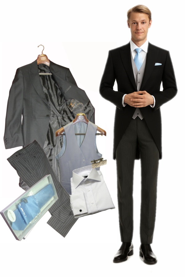 Cut Anzug als Stresemann Set mit Cutweste, Hemd, Plastron und Manschettenknöpfe 