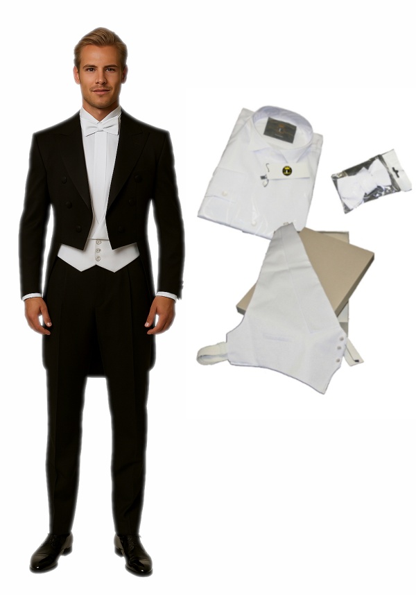 Frack Anzug im Set mit Frackweiß also mit Frackweste, Fliege und Frackhemd