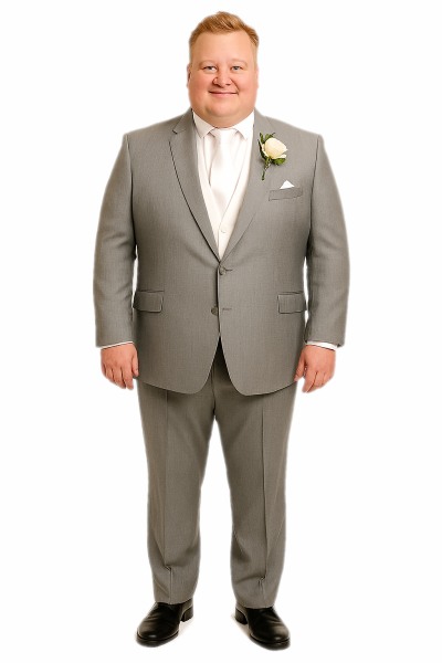 Hochzeitsanzug in grau mit passender Hochzeitsweste für Übergrößen ab Gr. 60