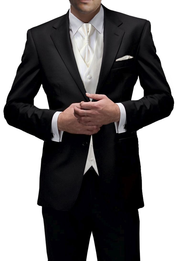 Der Hochzeitsanzug in schwarz und Hochzeitsweste aus elfenbein als TOP Seller der Branche