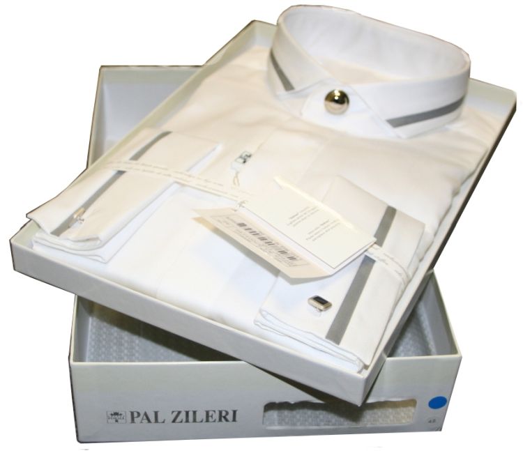 Hochzeitshemd von Pal Zileri mit Kläppchenkragen und Umschlagmanschette in weiß