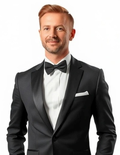 Schwarzer Smoking mit Reverskragen und Herrenfliege in Passform slim fitHerre