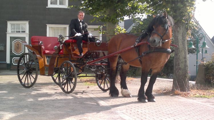 Smoking Anzug in schwarz für den Kutscher und die Hochzeitsfeier
